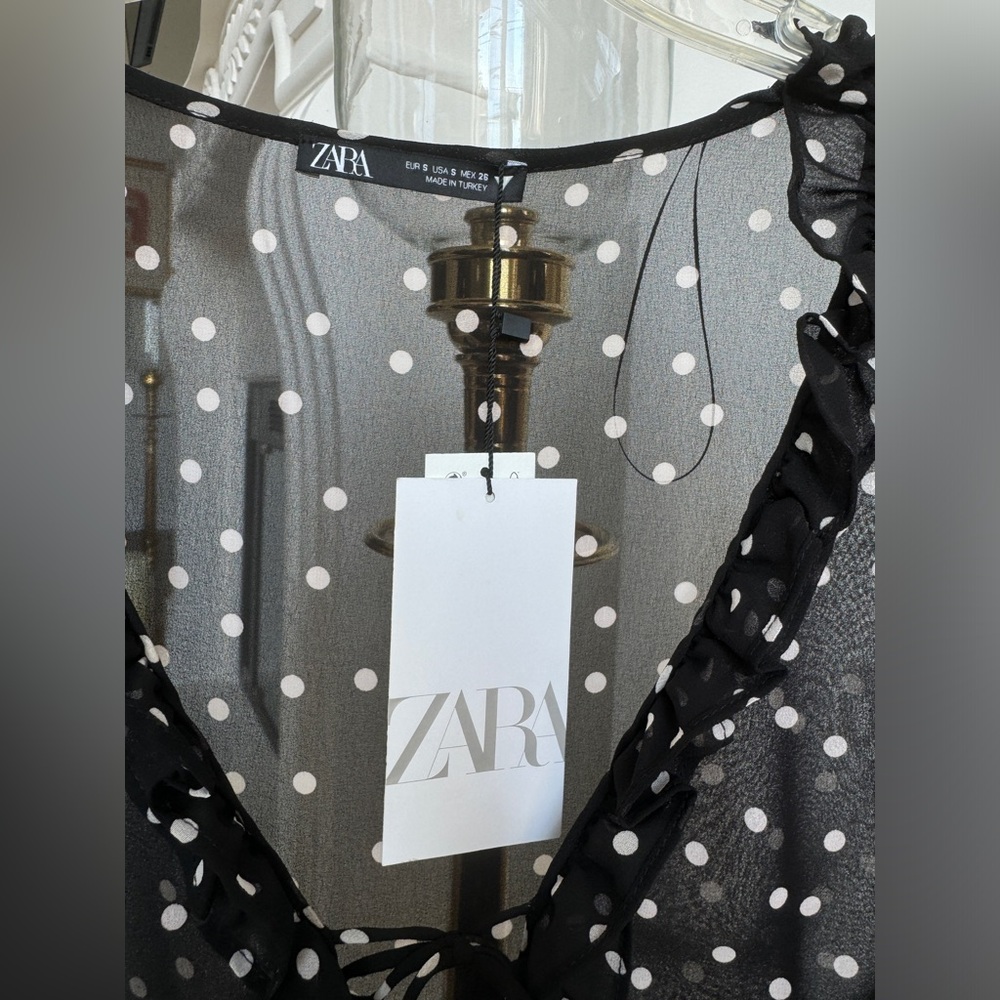 BNWT Fall Zara polka dot sheer tie up blouse, size S. - Picture 5 of 5